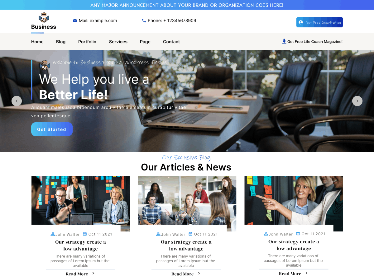 Free Business Coach WordPress Theme